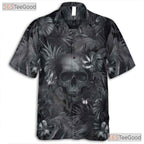 Unisex Tropical Gothic Skull Hawaiian Shirt - Dark Floral Punk Rock Tee