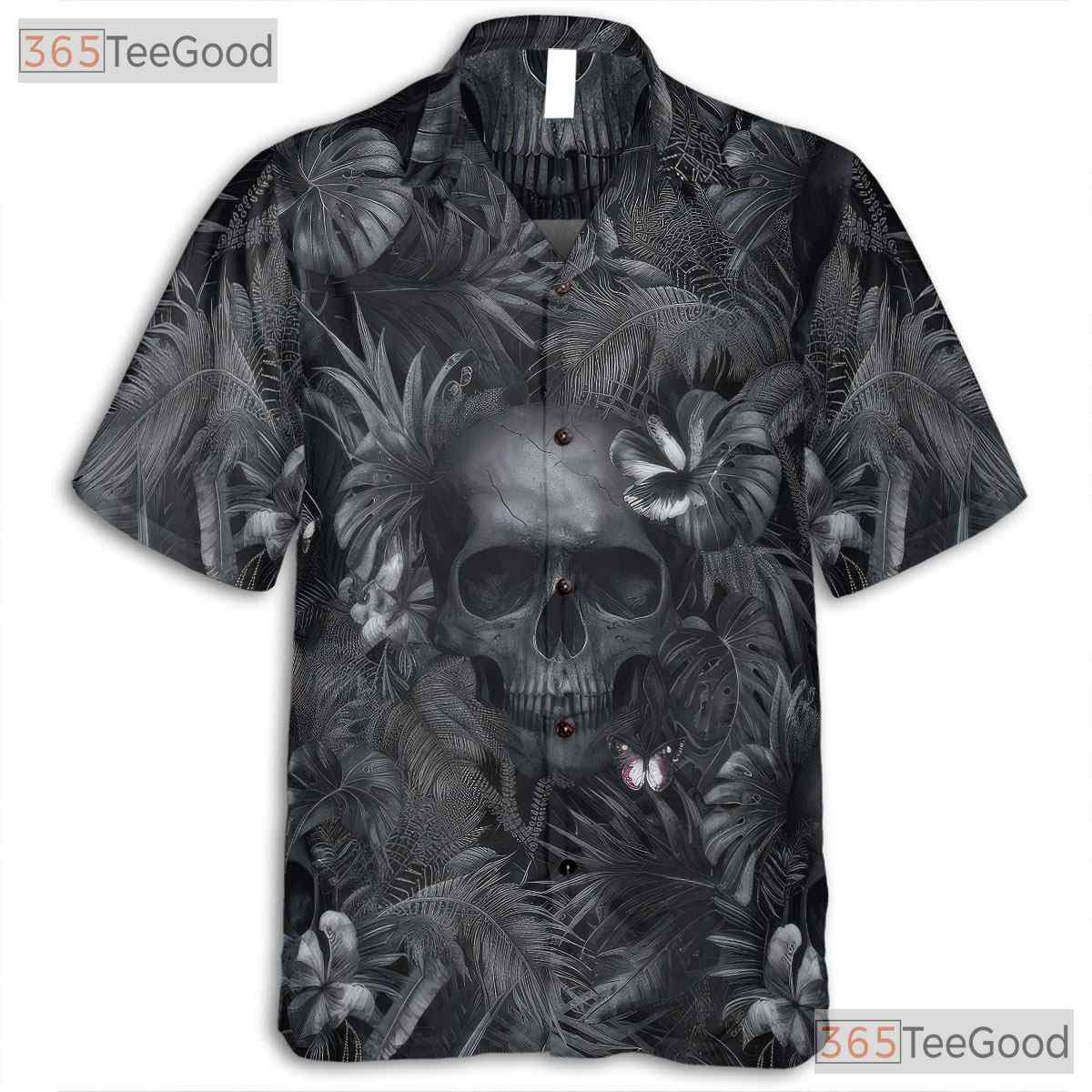 Unisex Tropical Gothic Skull Hawaiian Shirt - Dark Floral Punk Rock Tee