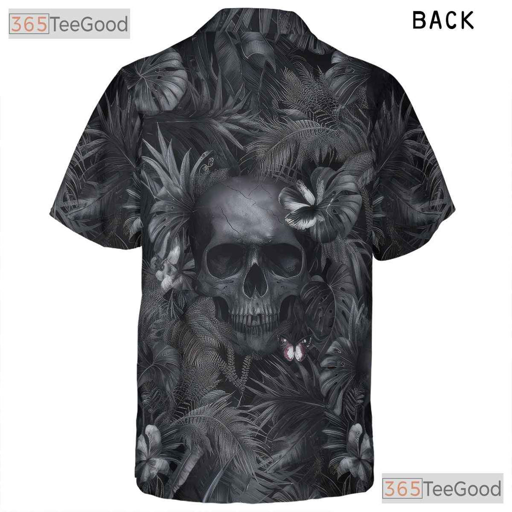 Unisex Tropical Gothic Skull Hawaiian Shirt - Dark Floral Punk Rock Tee