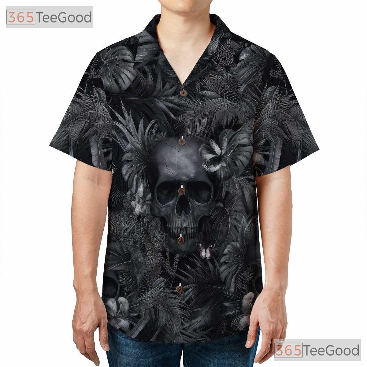 Unisex Tropical Gothic Skull Hawaiian Shirt - Dark Floral Punk Rock Tee