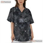 Unisex Tropical Gothic Skull Hawaiian Shirt - Dark Floral Punk Rock Tee