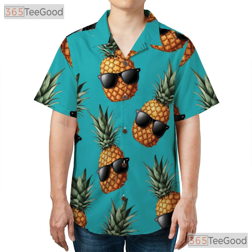 Unisex Tropical Pineapple Hawaiian Shirt- Summer Aloha Fruit Beach Party Tee