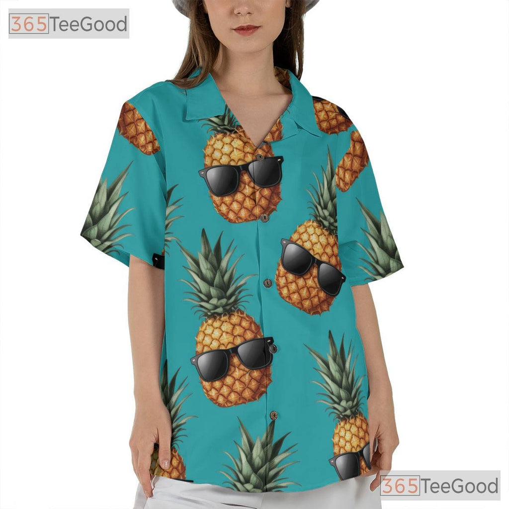 Unisex Tropical Pineapple Hawaiian Shirt- Summer Aloha Fruit Beach Party Tee