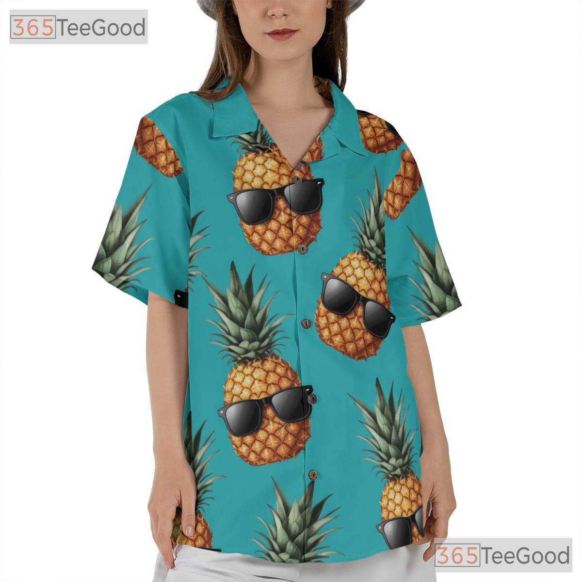 Unisex Tropical Pineapple Hawaiian Shirt- Summer Aloha Fruit Beach Party Tee