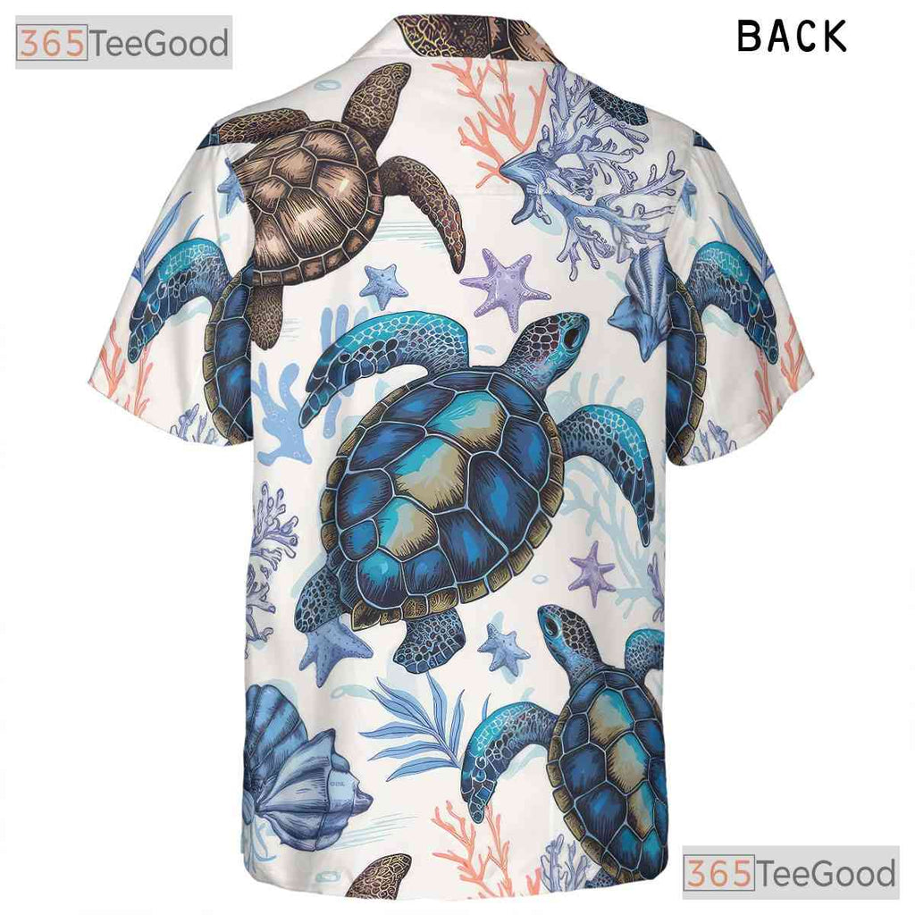 Unisex Tropical Sea Turtle Hawaiian Tee - Blue Ocean Beach Vibe Shirt