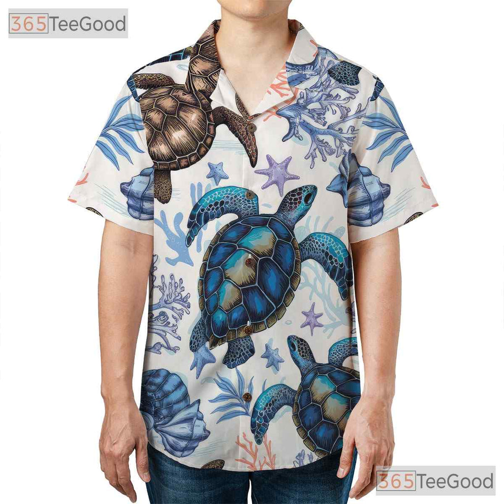 Unisex Tropical Sea Turtle Hawaiian Tee - Blue Ocean Beach Vibe Shirt