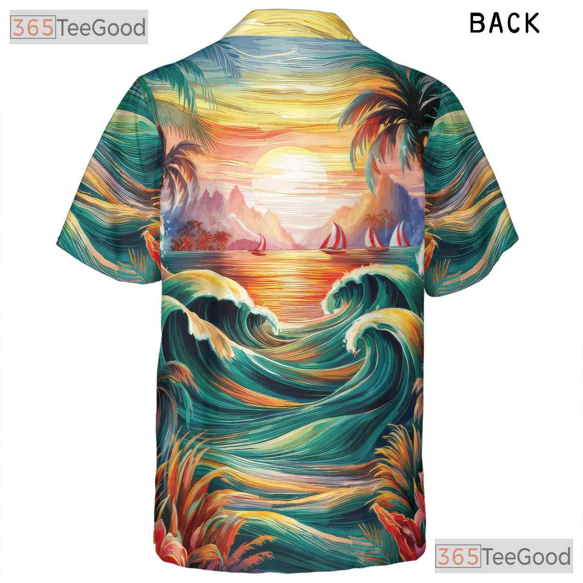 Unisex Tropical Sunset Hawaiian Shirt - Unique Beach Art Summer Wear Aloha Tee