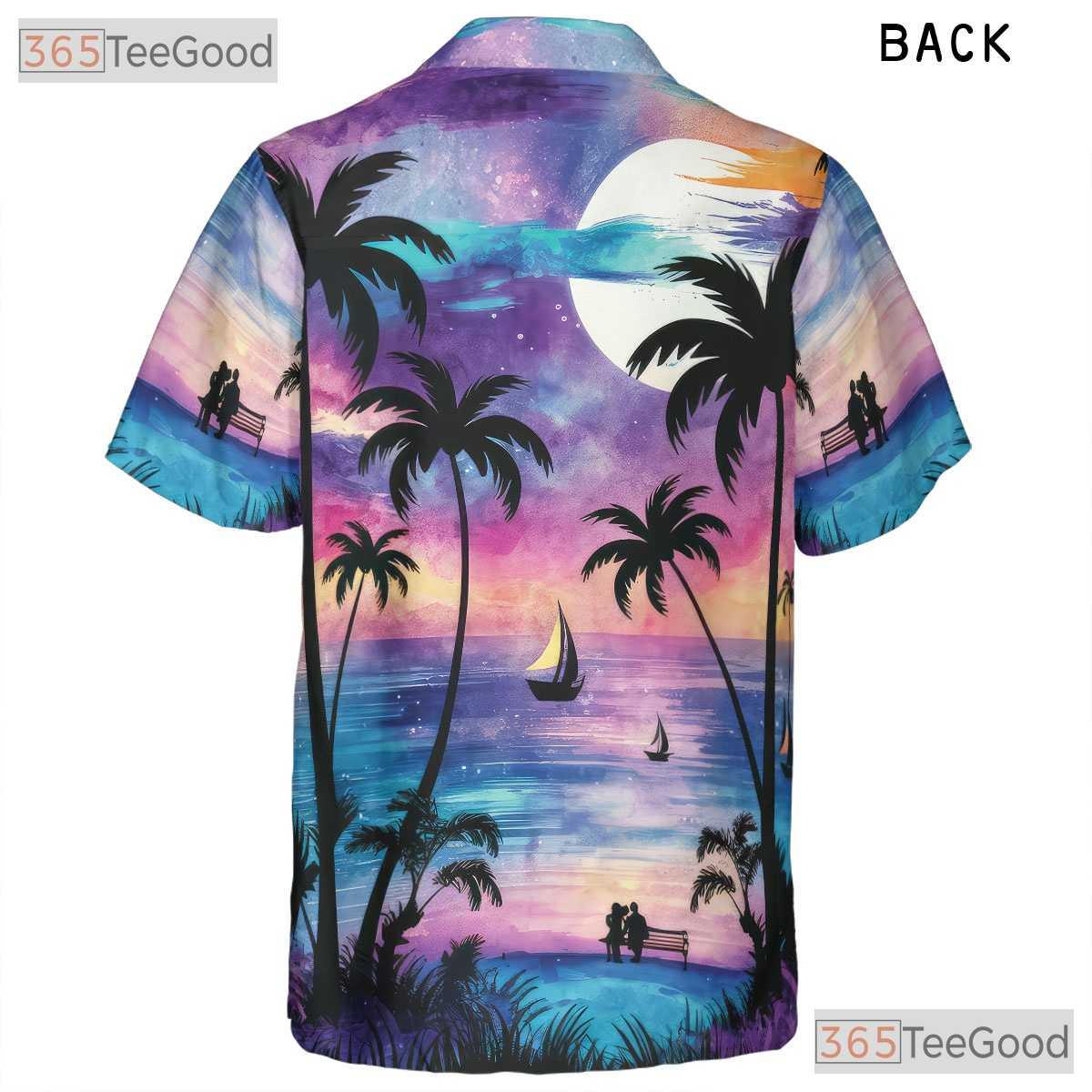 Unisex Tropical Sunset Moonlight Hawaiian Tee - Beach Ocean Night Look