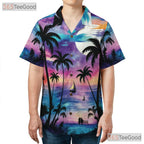 Unisex Tropical Sunset Moonlight Hawaiian Tee - Beach Ocean Night Look