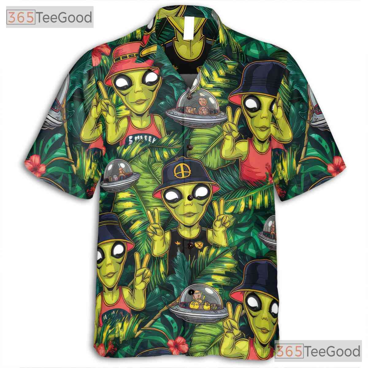 Unisex Tropical UFO Alien Hawaiian Shirt - Retro Sci-Fi Beach Party Tee
