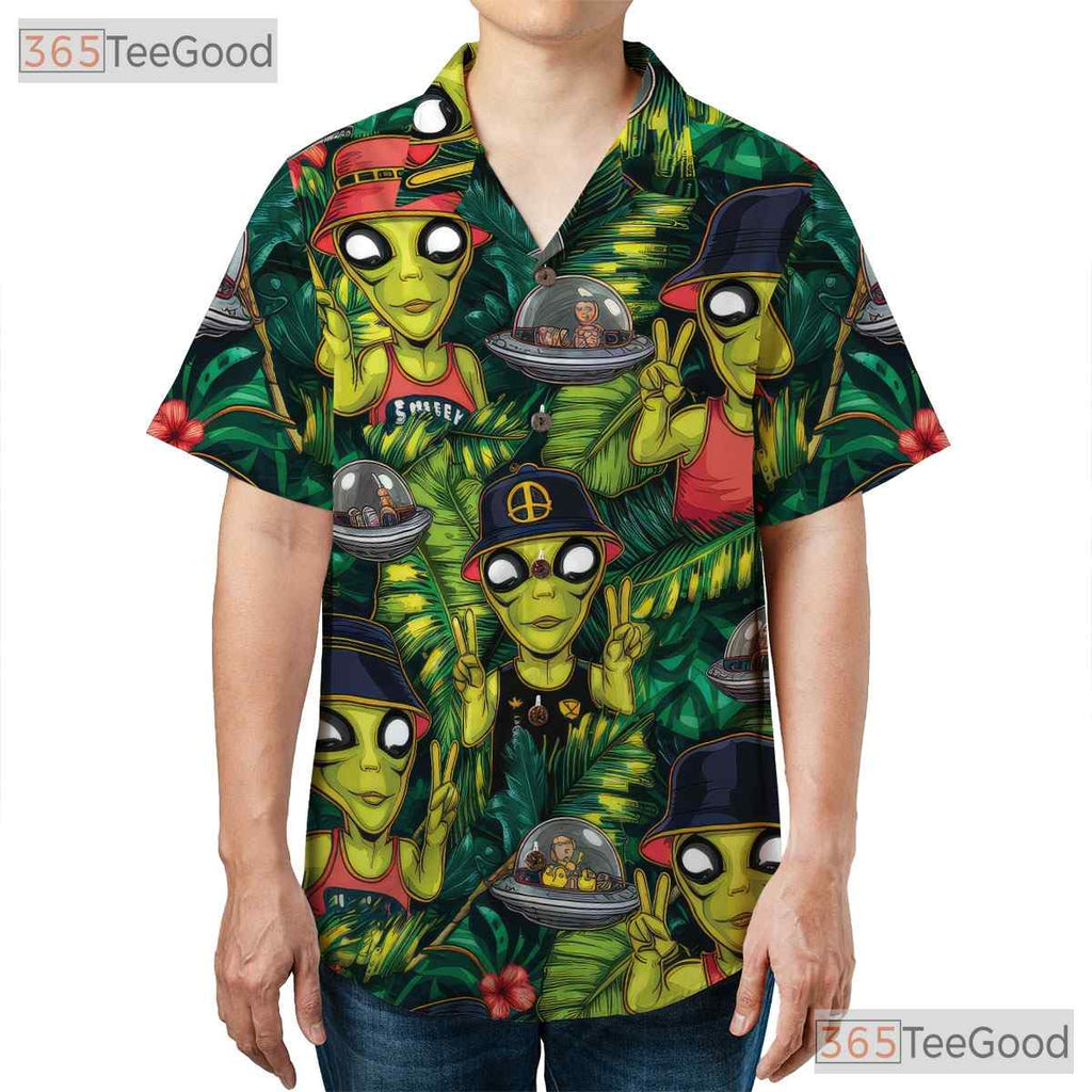Unisex Tropical UFO Alien Hawaiian Shirt - Retro Sci-Fi Beach Party Tee