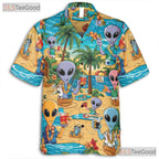 Unisex Tropical UFO Alien Hawaiian Tee - Funny Summer Beach Party Outfit