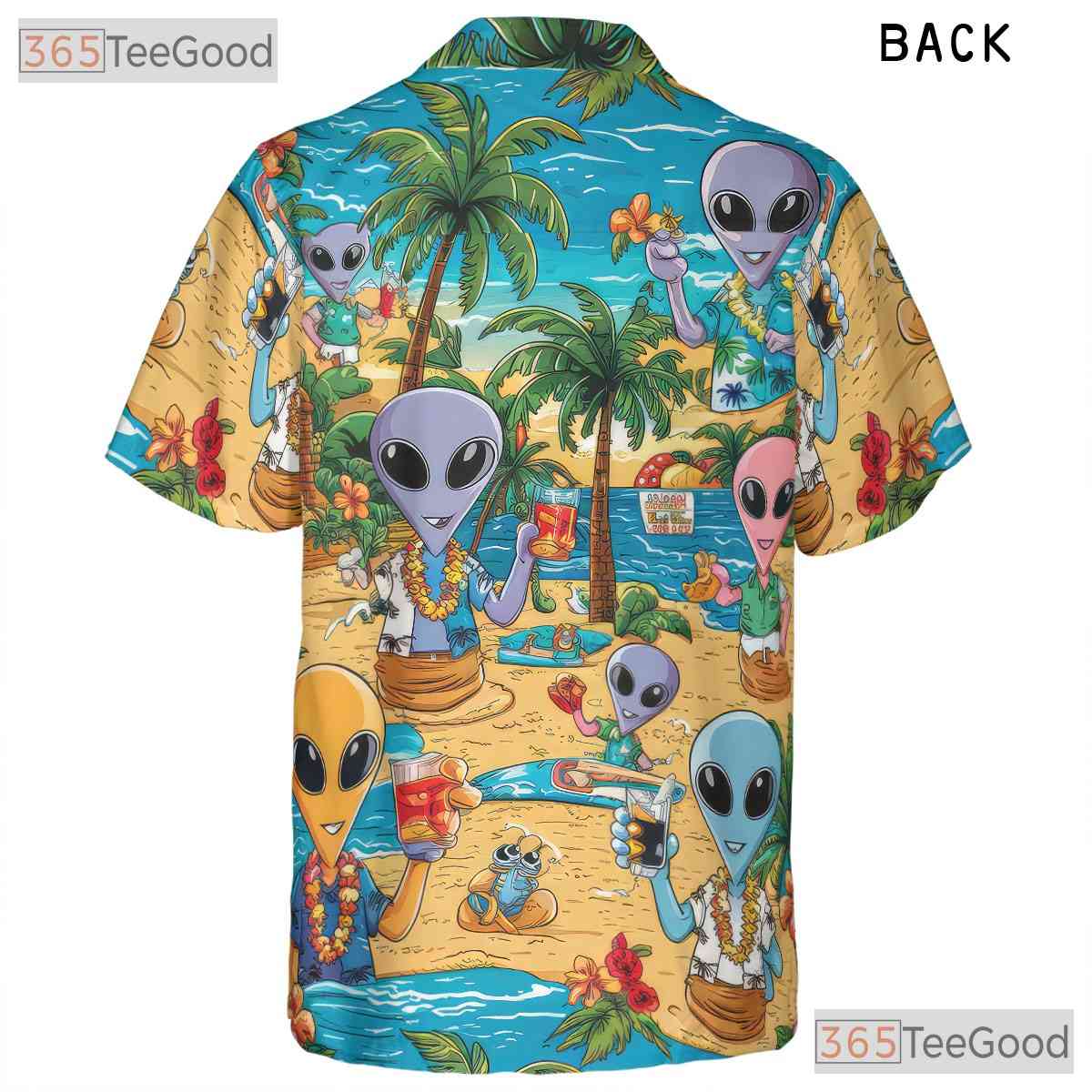 Unisex Tropical UFO Alien Hawaiian Tee - Funny Summer Beach Party Outfit
