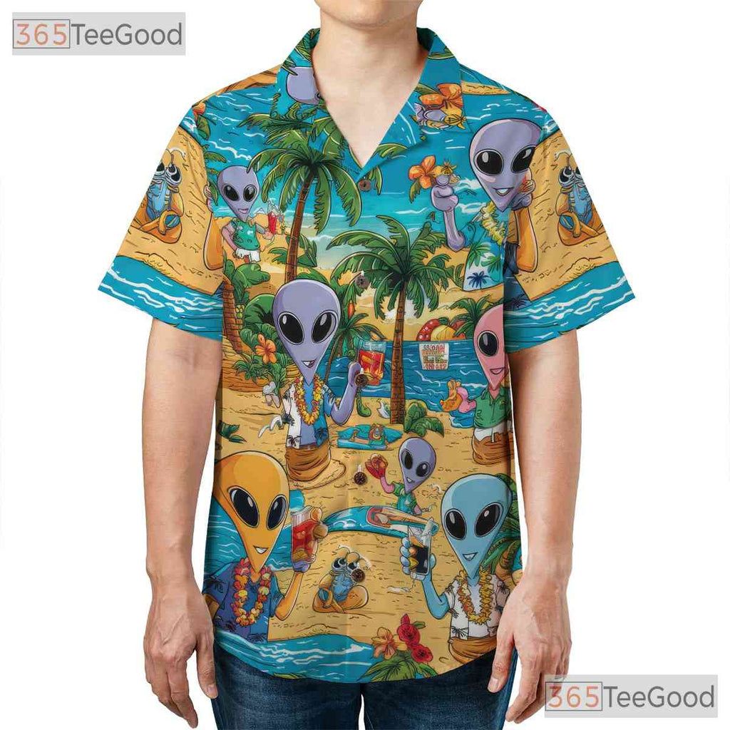 Unisex Tropical UFO Alien Hawaiian Tee - Funny Summer Beach Party Outfit