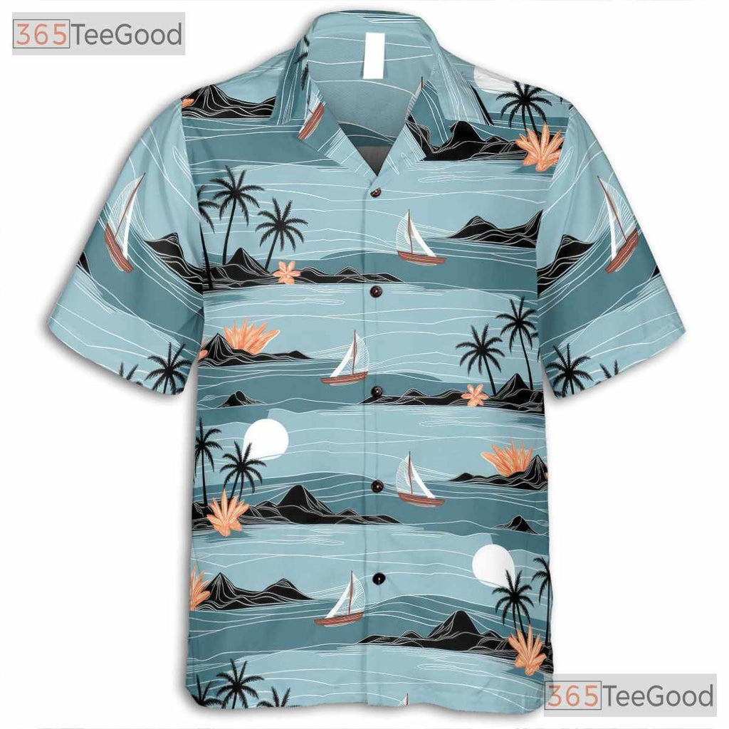 Unisex Watercolor Hawaiian Shirt- Tropical Beach Palm Tree Sunset Floral Tee