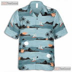 Unisex Watercolor Hawaiian Shirt- Tropical Beach Palm Tree Sunset Floral Tee