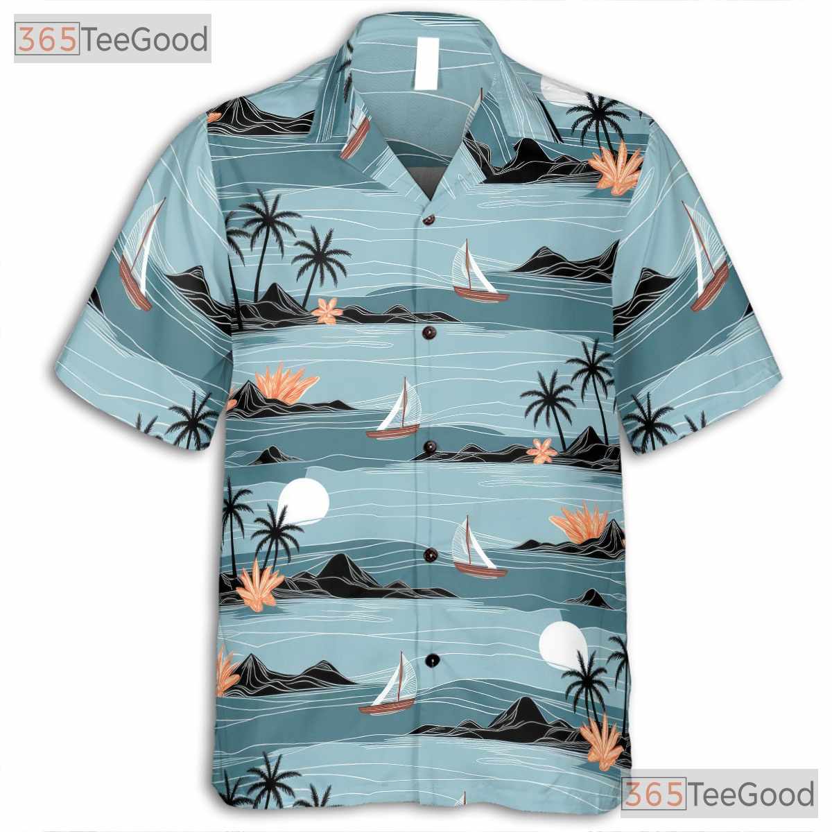 Unisex Watercolor Hawaiian Shirt- Tropical Beach Palm Tree Sunset Floral Tee