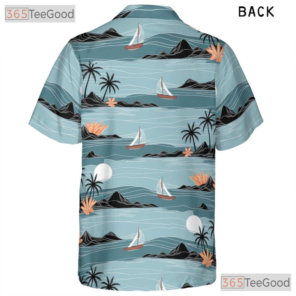 Unisex Watercolor Hawaiian Shirt- Tropical Beach Palm Tree Sunset Floral Tee