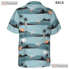Unisex Watercolor Hawaiian Shirt- Tropical Beach Palm Tree Sunset Floral Tee