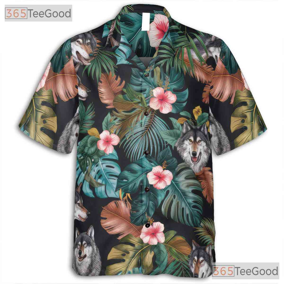Unisex Wolf Jungle Animal Print Hawaiian Shirt for Summer Beach Vacation