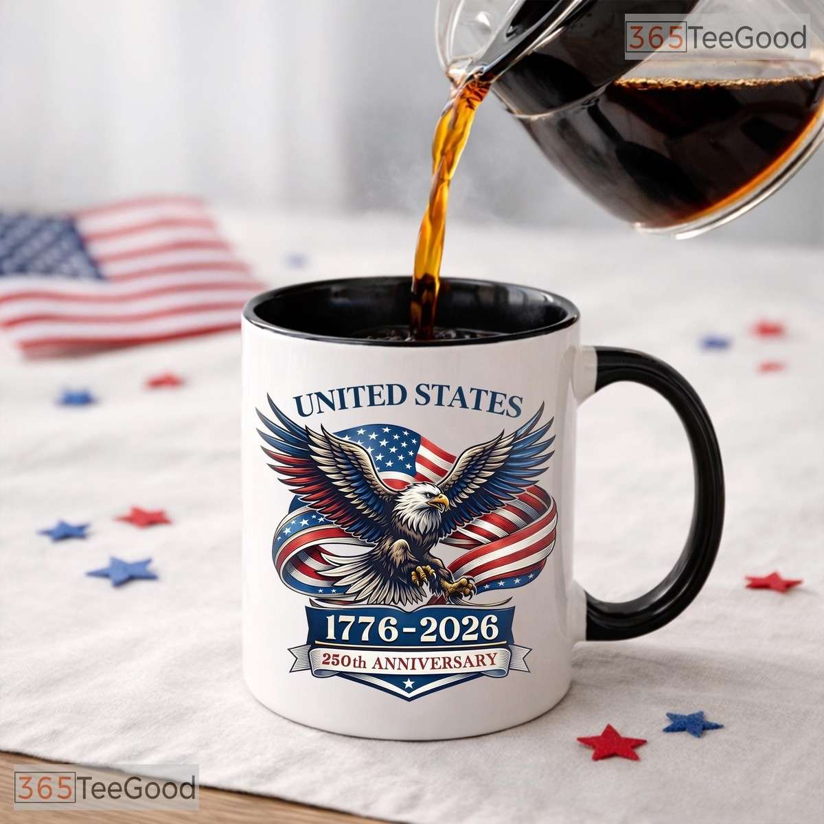 United States 250th Anniversary Mug - Eagle Patriotic 1776-2026 American Flag Accent Mug