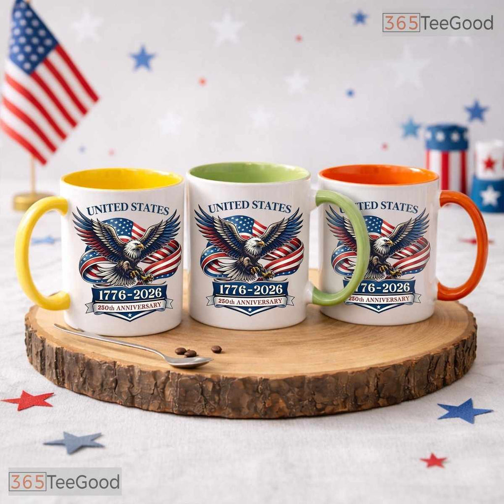 United States 250th Anniversary Mug - Eagle Patriotic 1776-2026 American Flag Accent Mug