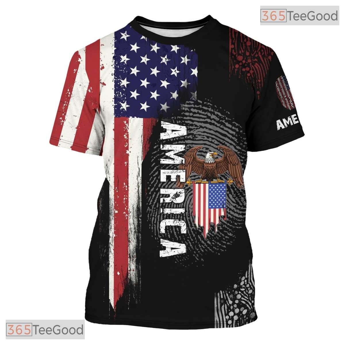 Black USA American State Novelty Graphic 3D Pattern Printed Casual Unisex Tee Shirt Top