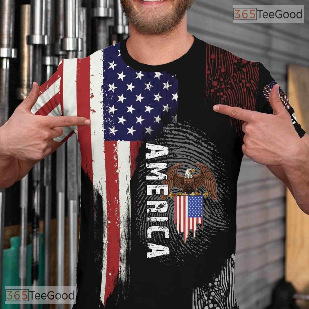 Black USA American State Novelty Graphic 3D Pattern Printed Casual Unisex Tee Shirt Top