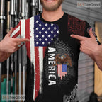 Black USA American State Novelty Graphic 3D Pattern Printed Casual Unisex Tee Shirt Top