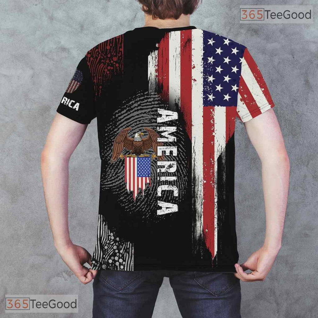 Black USA American State Novelty Graphic 3D Pattern Printed Casual Unisex Tee Shirt Top