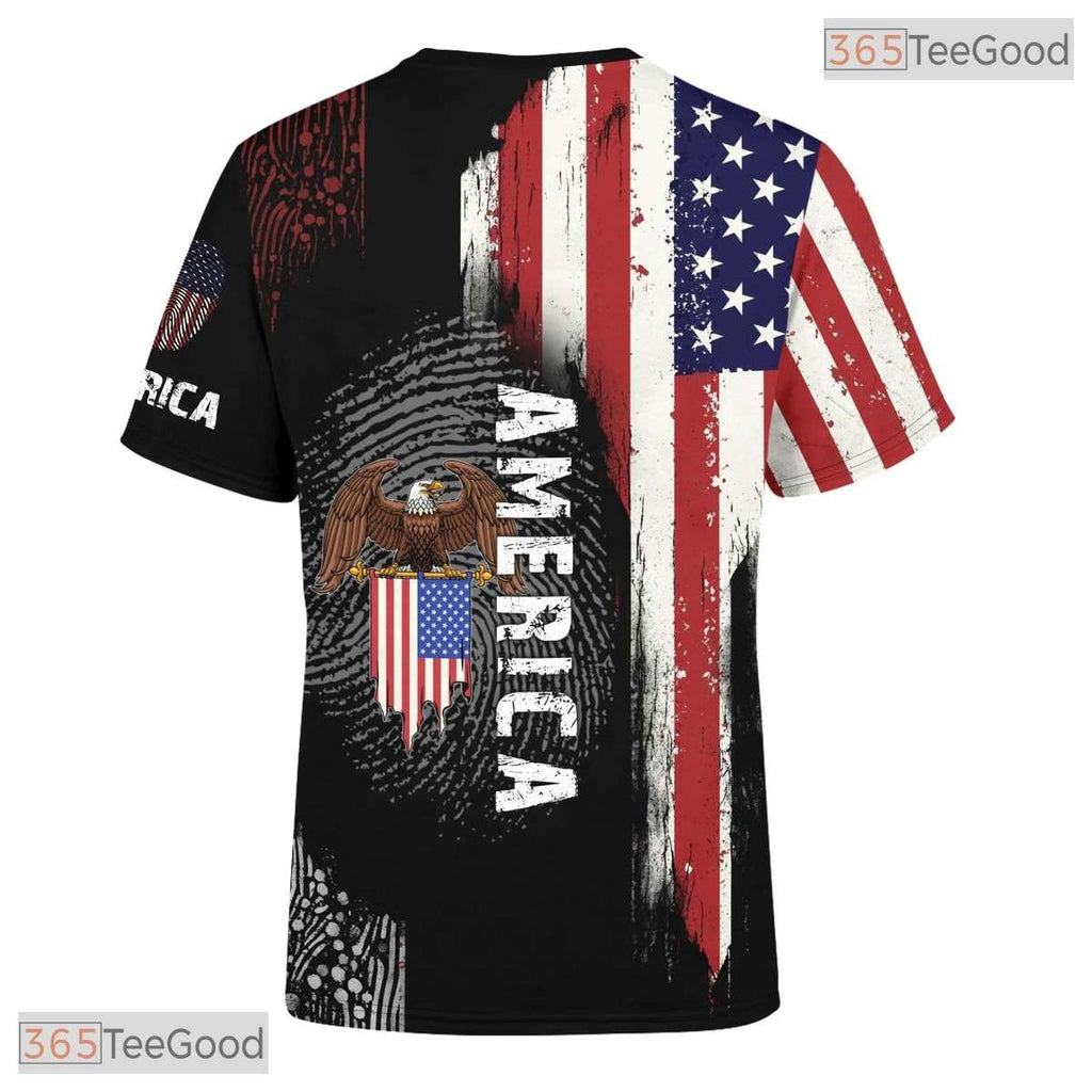 Black USA American State Novelty Graphic 3D Pattern Printed Casual Unisex Tee Shirt Top
