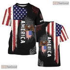 Black USA American State Novelty Graphic 3D Pattern Printed Casual Unisex Tee Shirt Top