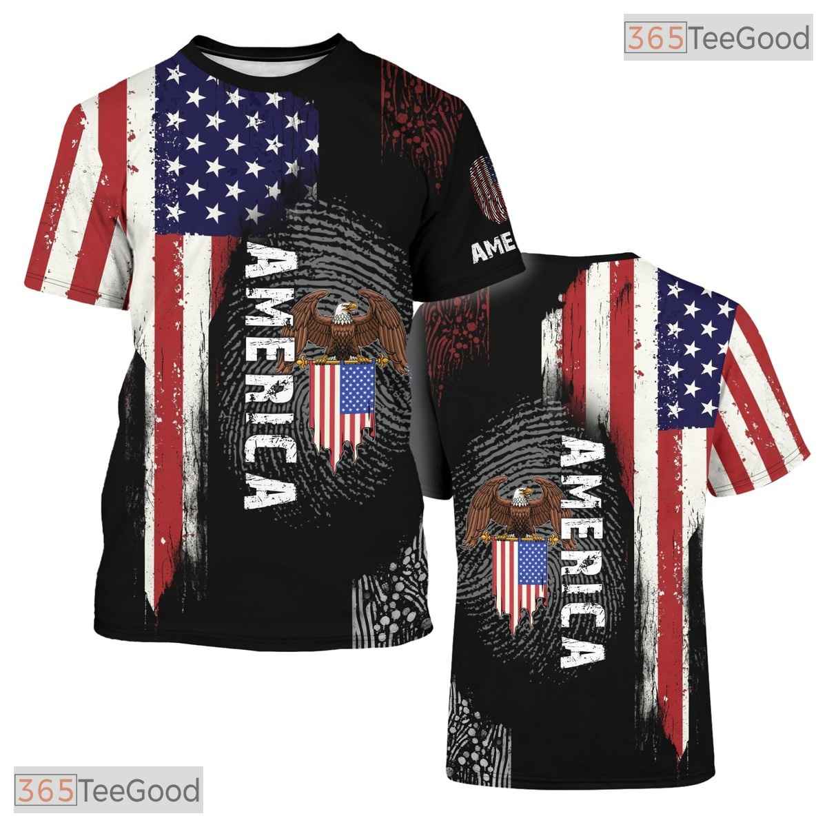 Black USA American State Novelty Graphic 3D Pattern Printed Casual Unisex Tee Shirt Top
