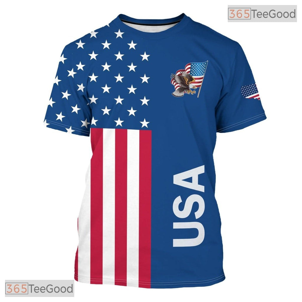 USA Blue State Novelty Graphic 3D Printed Casual Short Sleeve Unisex T-Shirt Top