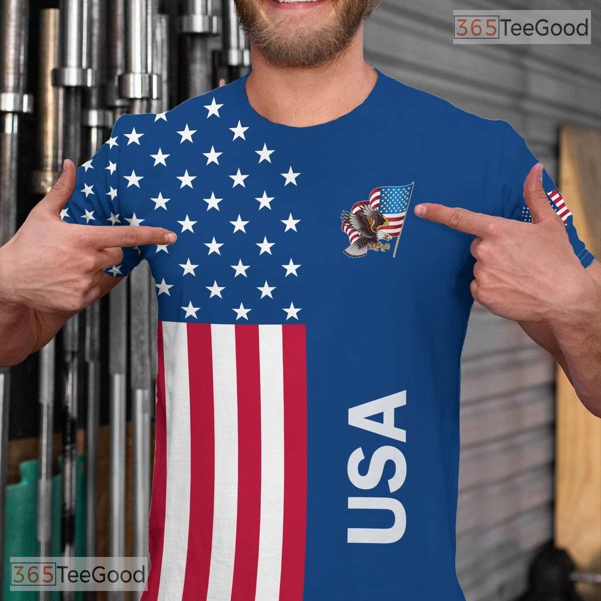 USA Blue State Novelty Graphic 3D Printed Casual Short Sleeve Unisex T-Shirt Top