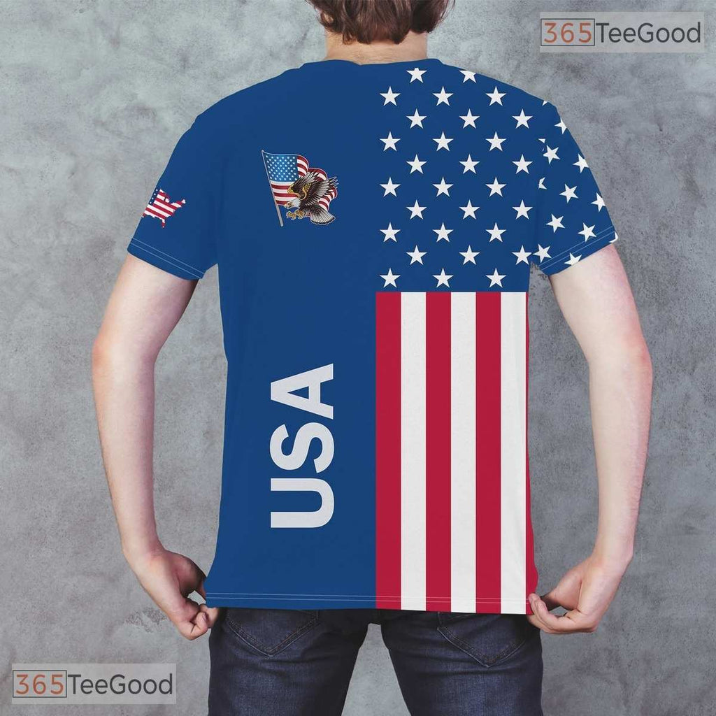 USA Blue State Novelty Graphic 3D Printed Casual Short Sleeve Unisex T-Shirt Top