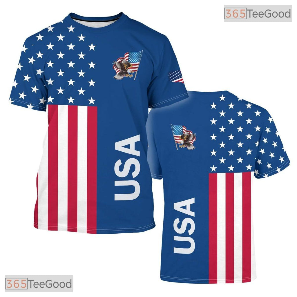 USA Blue State Novelty Graphic 3D Printed Casual Short Sleeve Unisex T-Shirt Top
