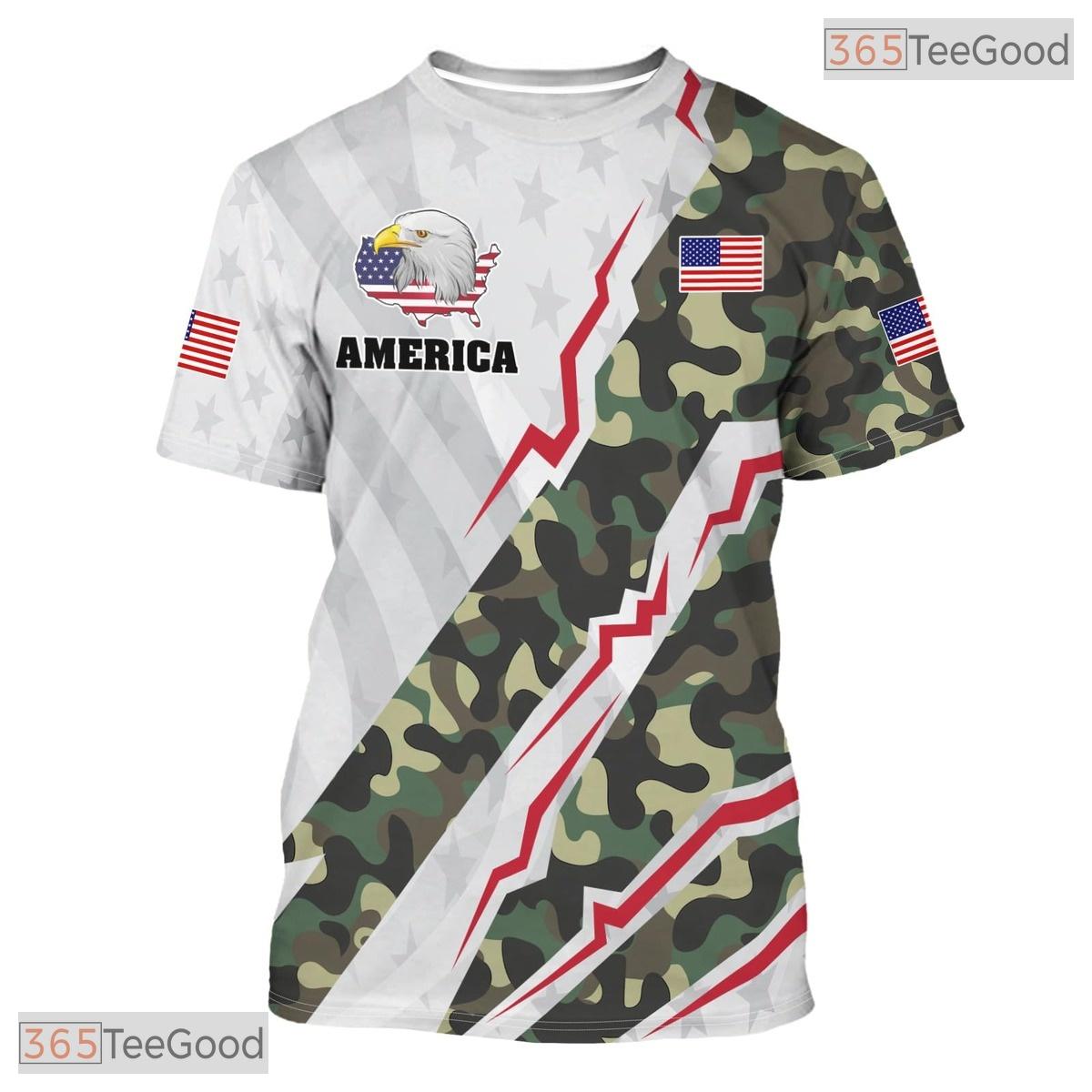 White USA American State Novelty Graphic 3D Pattern Printed Casual Unisex T-Shirt Top