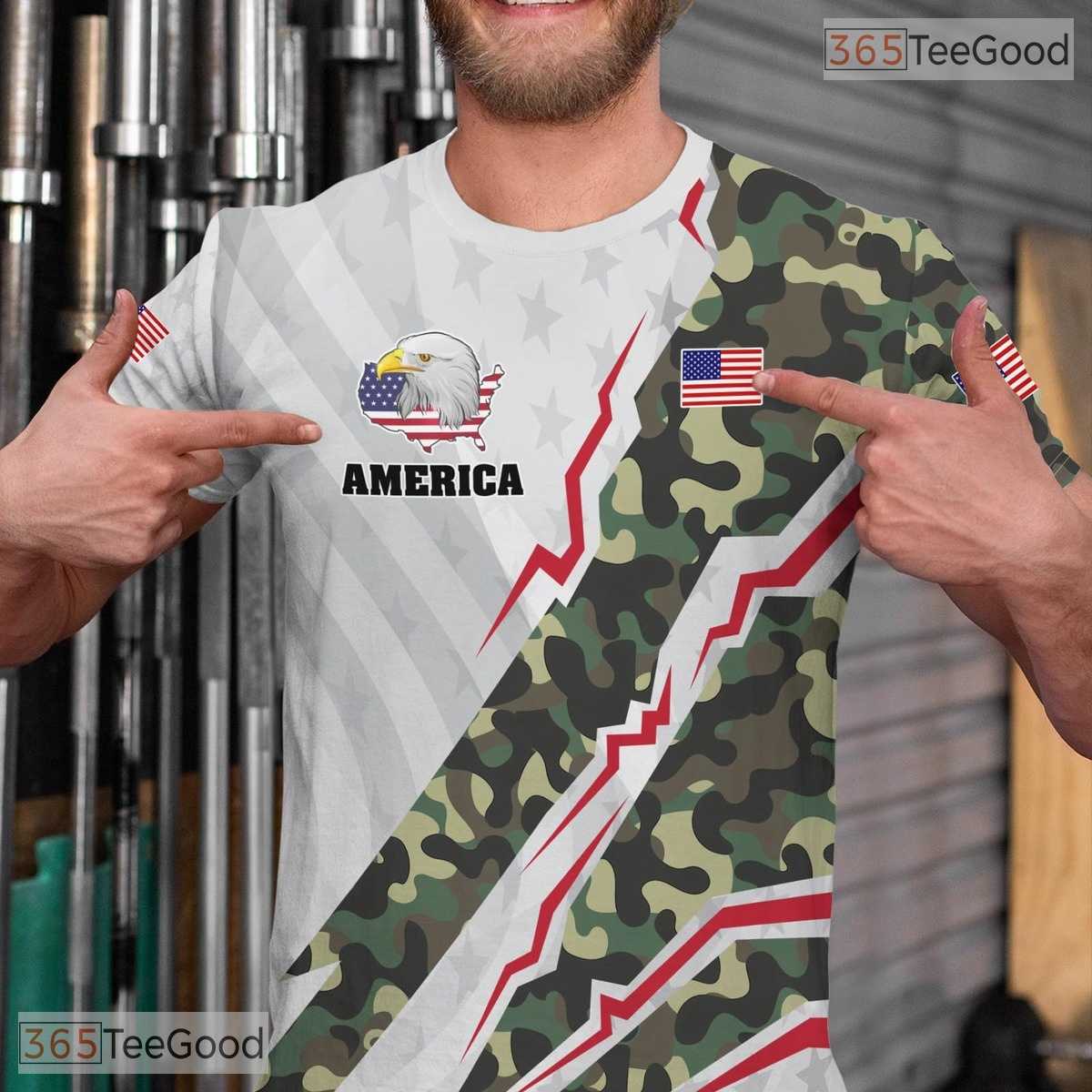 White USA American State Novelty Graphic 3D Pattern Printed Casual Unisex T-Shirt Top