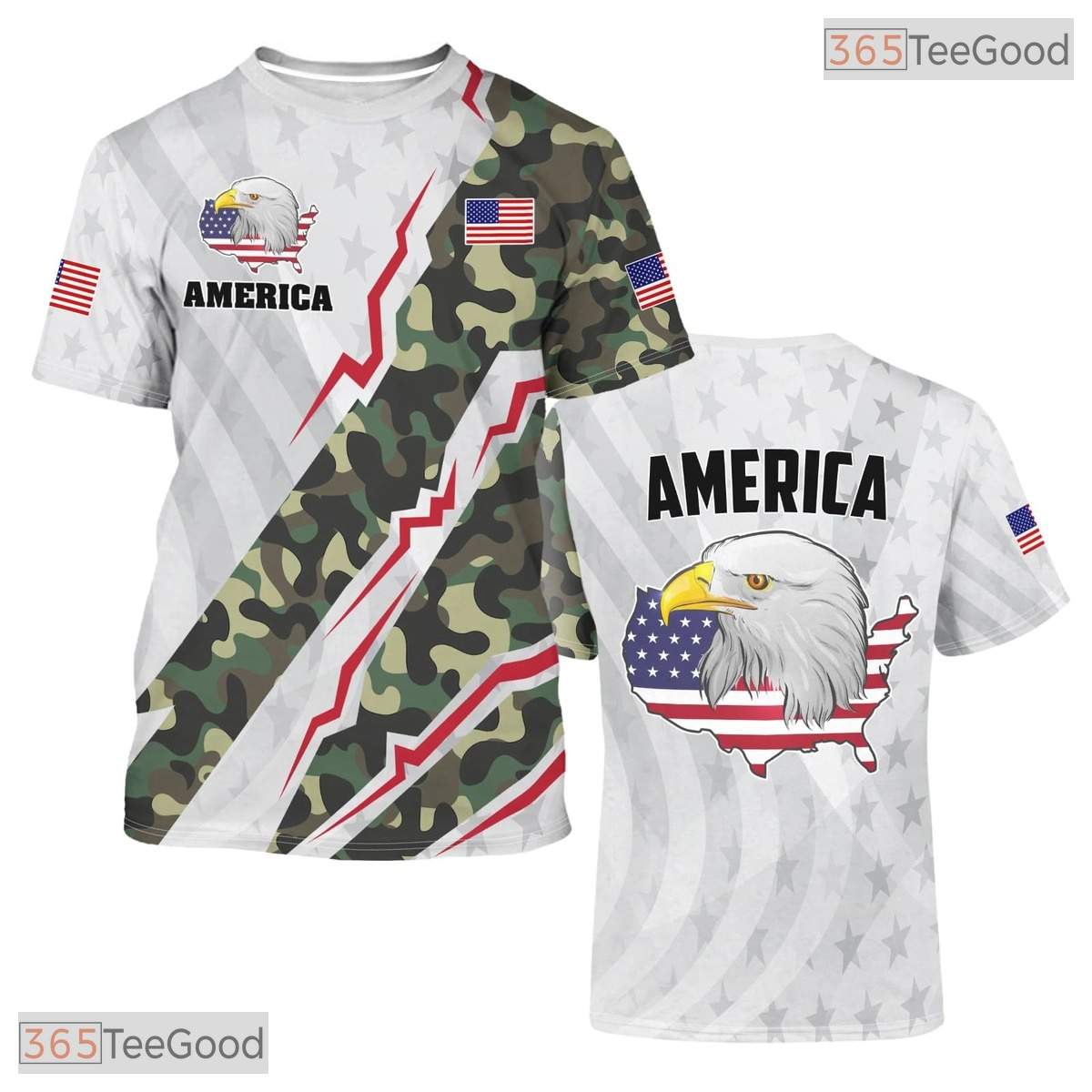 White USA American State Novelty Graphic 3D Pattern Printed Casual Unisex T-Shirt Top