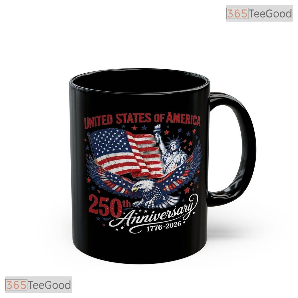 USA 250th Anniversary Eagle Statue Of Liberty Patriotic Black Inner Ceramic Accent Mug