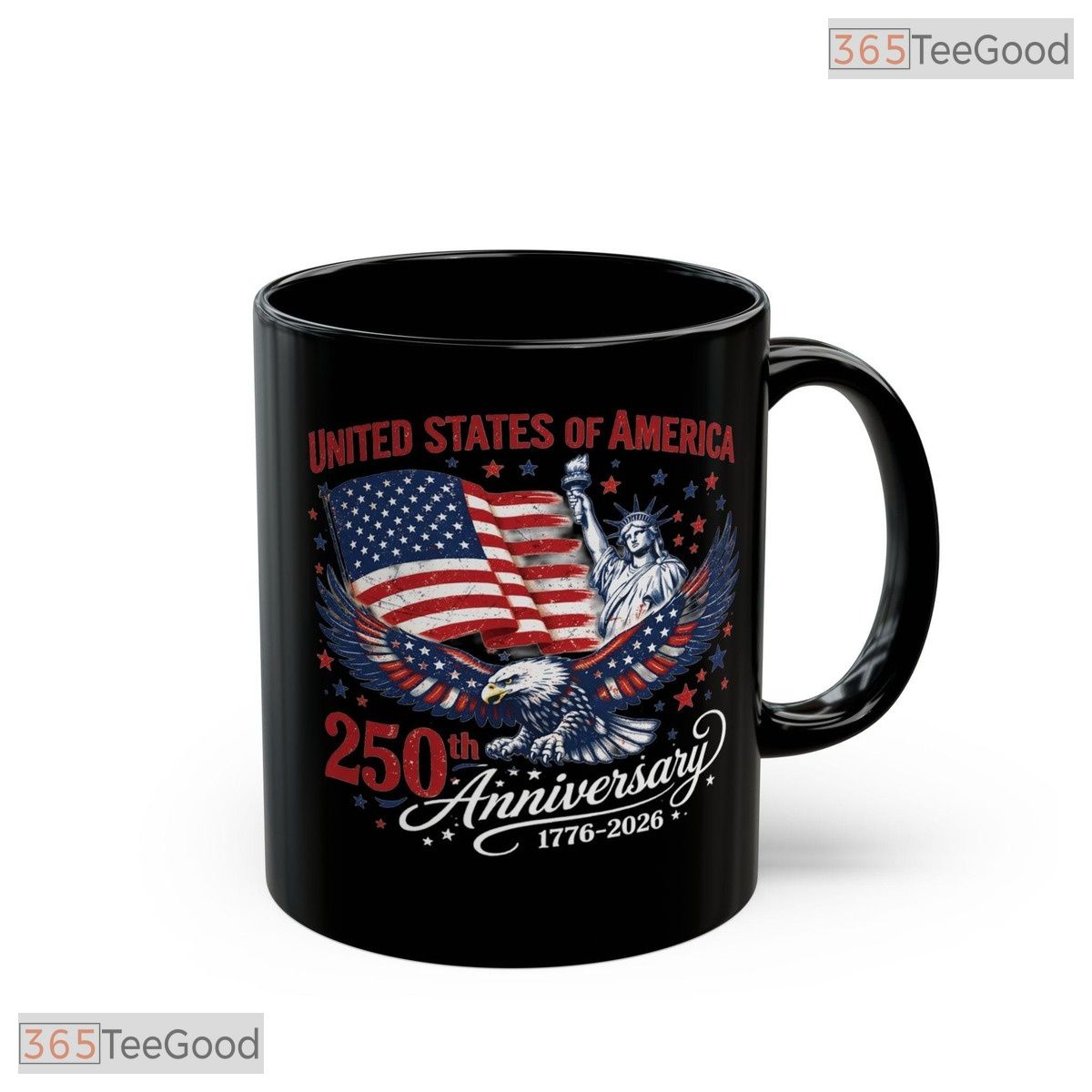 USA 250th Anniversary Eagle Statue Of Liberty Patriotic Black Inner Ceramic Accent Mug