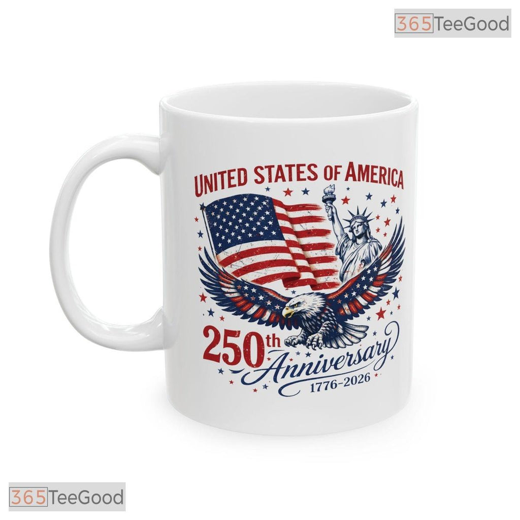 America Semiquincentennial Eagle Statue Of Liberty Patriotic White Ceramic Accent Mug