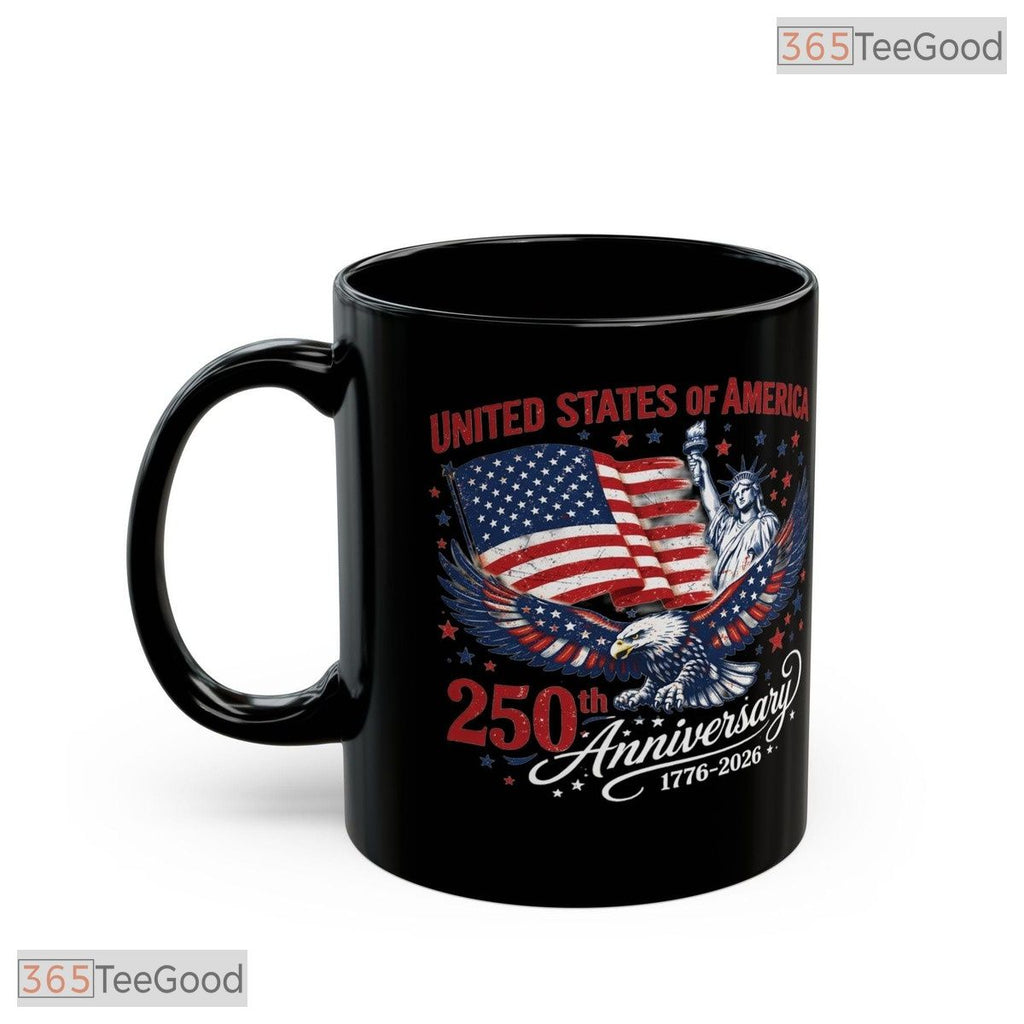 USA 250th Anniversary Eagle Statue Of Liberty Patriotic Black Inner Ceramic Accent Mug