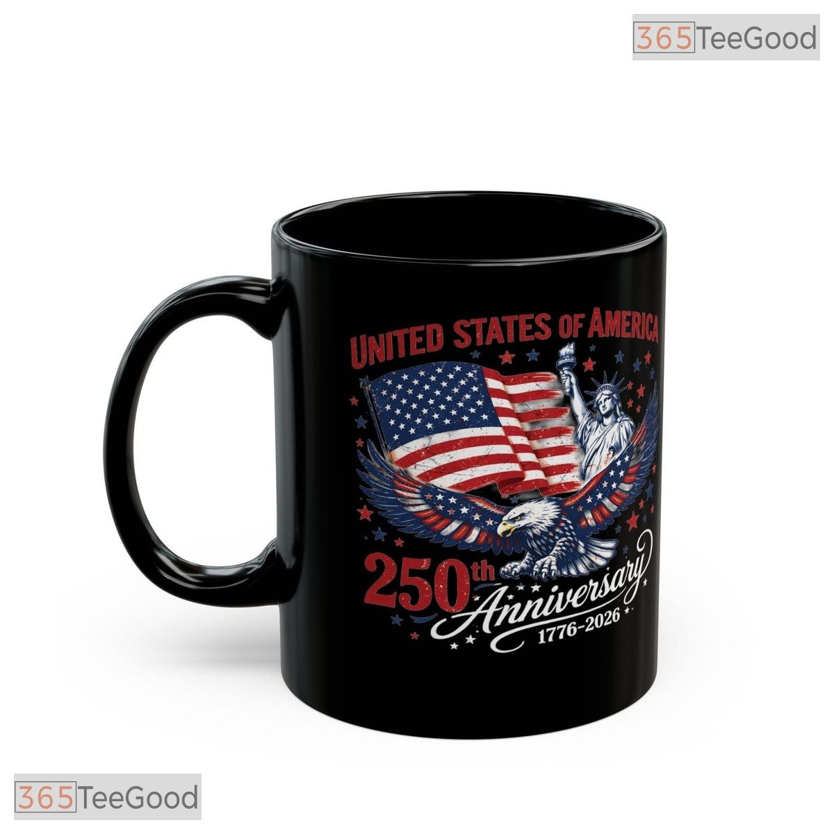 USA 250th Anniversary Eagle Statue Of Liberty Patriotic Black Inner Ceramic Accent Mug