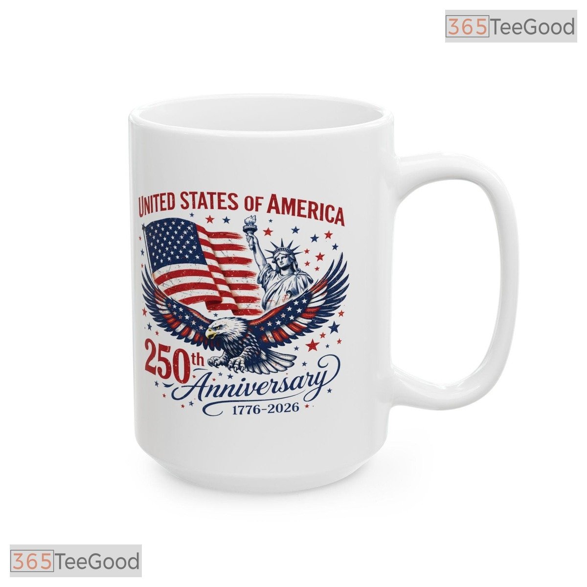America Semiquincentennial Eagle Statue Of Liberty Patriotic White Ceramic Accent Mug