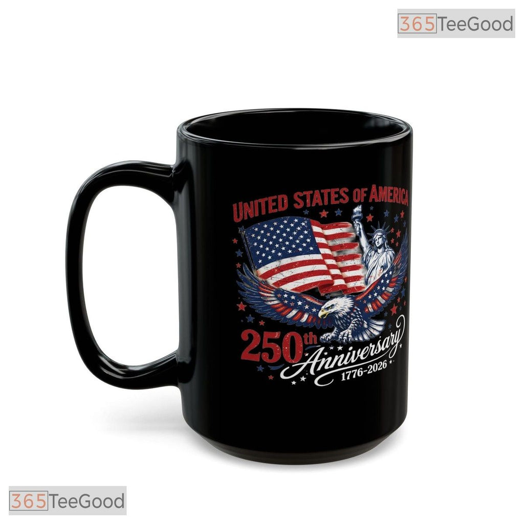 USA 250th Anniversary Eagle Statue Of Liberty Patriotic Black Inner Ceramic Accent Mug