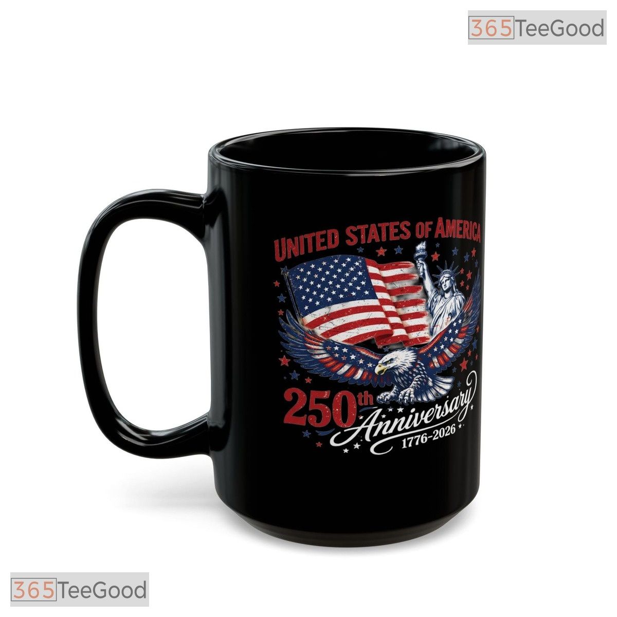 USA 250th Anniversary Eagle Statue Of Liberty Patriotic Black Inner Ceramic Accent Mug