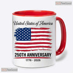 USA 250th Anniversary 1776 To 2026 Patriotic American Flag July 4th Ceramic Accent Mug