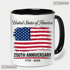 USA 250th Anniversary 1776 To 2026 Patriotic American Flag July 4th Ceramic Accent Mug